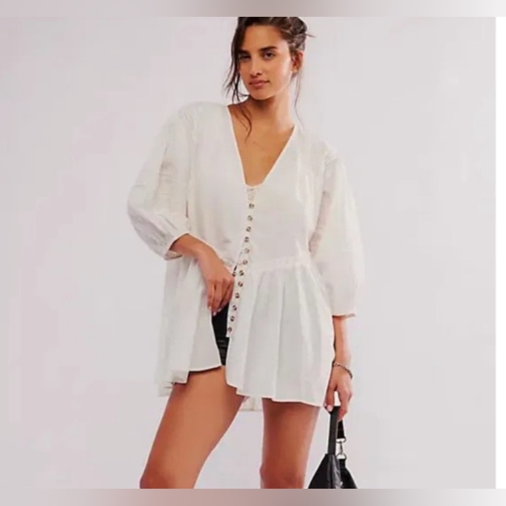 NWT Free People Button Front Balloon Sleeve Tunic Size Small